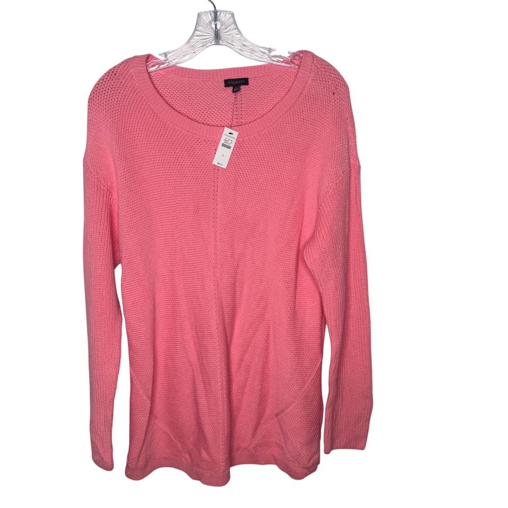 Talbots Pink Textured Knit Crew‎ Neck Long Sleeve Sweater Size L